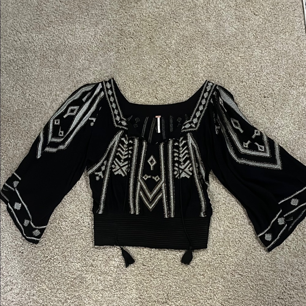 Black and White Embroidered Free People top